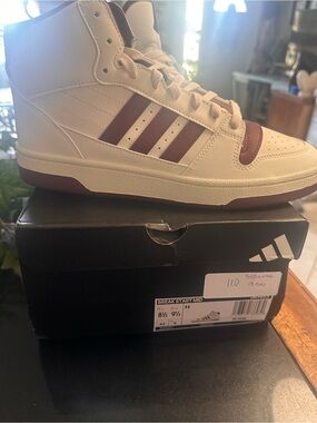 adidas Men’s Mid-Top Sneakers in White and Burgundy Accents